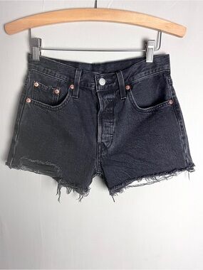 Levi’s 501 Original Black Cutoff Jean Shorts High Rise Frayed Hem • Size 24